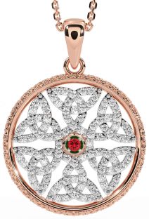 Diamond Ruby Rose Gold Silver Celtic Trinity Knot Necklace