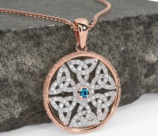 Diamond Topaz Rose Gold Silver Celtic Trinity Knot Necklace