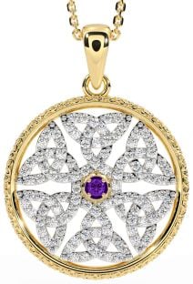 Diamond Amethyst Gold Silver Celtic Trinity Knot Necklace