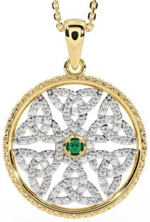 Diamond Emerald Gold Silver Celtic Trinity Knot Necklace