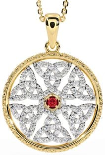 Diamond Ruby Gold Silver Celtic Trinity Knot Necklace