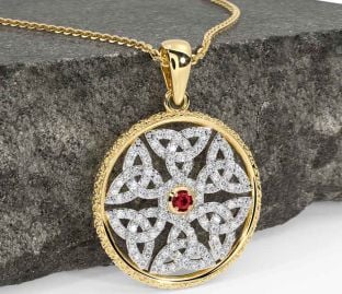 Diamond Ruby Gold Silver Celtic Trinity Knot Necklace