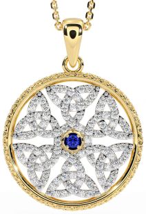 Diamond Sapphire Gold Silver Celtic Trinity Knot Necklace