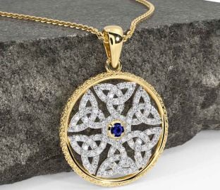 Diamond Sapphire Gold Silver Celtic Trinity Knot Necklace