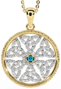 Diamond Topaz Gold Silver Celtic Trinity Knot Necklace