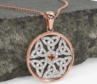 Diamond Citrine Rose Gold Celtic Trinity Knot Necklace