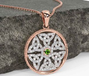 Diamond Peridot Rose Gold Celtic Trinity Knot Necklace
