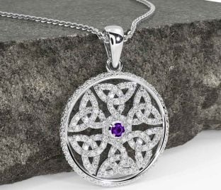 Diamond Amethyst Silver Celtic Trinity Knot Necklace