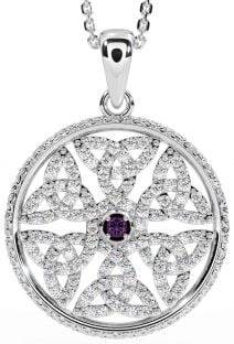 Diamond Alexandrite Silver Celtic Trinity Knot Necklace