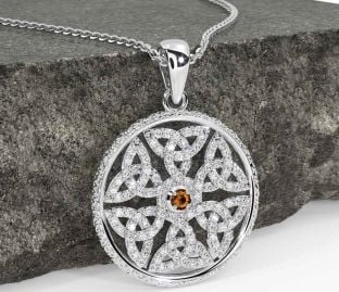 Diamond Citrine Silver Celtic Trinity Knot Necklace
