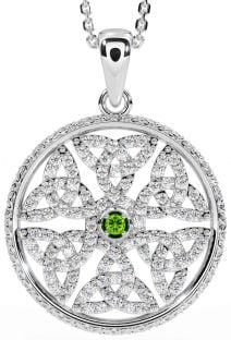 Diamant Peridot Silver Keltiskt Treenighet Knut Halsband