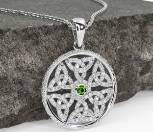 Diamond Peridot Silver Celtic Trinity Knot Necklace