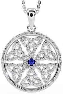 Diamond Sapphire Silver Celtic Trinity Knot Necklace