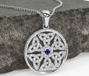 Diamond Sapphire Silver Celtic Trinity Knot Necklace