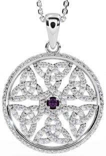 Diamond Alexandrite White Gold Celtic Trinity Knot Necklace