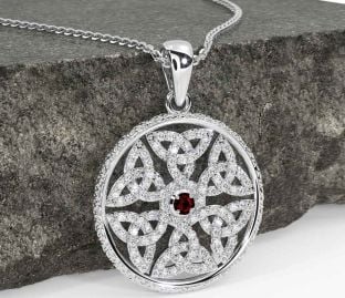 Diamond Garnet White Gold Celtic Trinity Knot Necklace