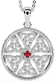 Diamond Ruby White Gold Celtic Trinity Knot Necklace