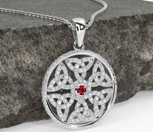 Diamond Ruby White Gold Celtic Trinity Knot Necklace