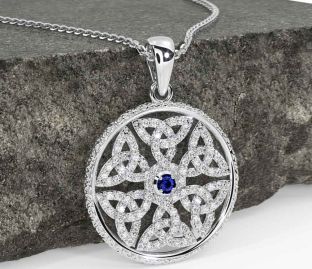 Diamond Sapphire White Gold Celtic Trinity Knot Necklace
