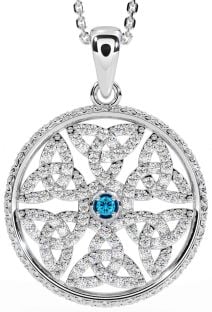 Diamond Topaz White Gold Celtic Trinity Knot Necklace