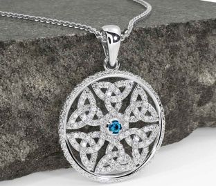Diamond Topaz White Gold Celtic Trinity Knot Necklace