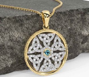 Diamond Aquamarine Gold Celtic Trinity Knot Necklace