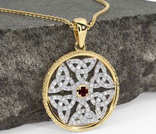 Diamond Garnet Gold Celtic Trinity Knot Necklace