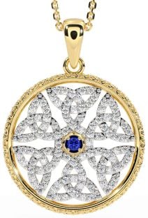 Diamond Sapphire Gold Celtic Trinity Knot Necklace