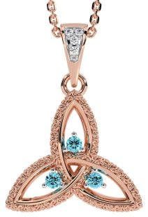 Diamond Aquamarine Rose Gold Silver Celtic Trinity Knot Necklace