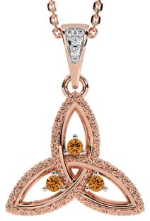 Diamond Citrine Rose Gold Silver Celtic Trinity Knot Necklace