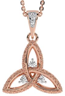 Diamond Rose Gold Silver Celtic Trinity Knot Necklace