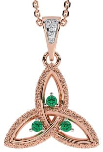 Diamond Emerald Rose Gold Silver Celtic Trinity Knot Necklace