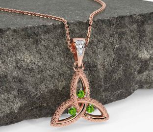 Diamond Peridot Rose Gold Silver Celtic Trinity Knot Necklace