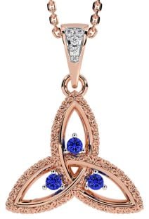 Diamond Sapphire Rose Gold Silver Celtic Trinity Knot Necklace