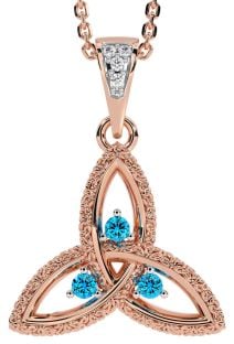 Diamond Topaz Rose Gold Silver Celtic Trinity Knot Necklace