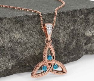 Diamond Topaz Rose Gold Silver Celtic Trinity Knot Necklace