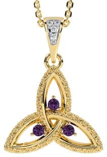 Diamond Alexandrite Gold Silver Celtic Trinity Knot Necklace