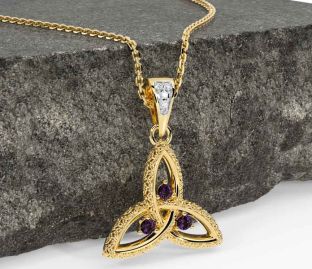 Diamond Alexandrite Gold Silver Celtic Trinity Knot Necklace
