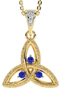 Diamond Sapphire Gold Silver Celtic Trinity Knot Necklace