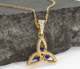 Diamond Sapphire Gold Silver Celtic Trinity Knot Necklace