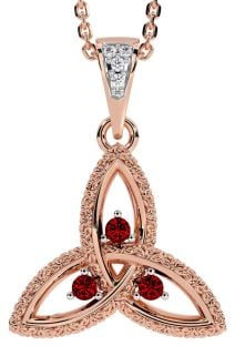 Diamond Garnet Rose Gold Celtic Trinity Knot Necklace