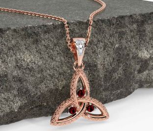 Diamond Garnet Rose Gold Celtic Trinity Knot Necklace