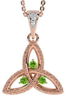 Diamond Peridot Rose Gold Celtic Trinity Knot Necklace