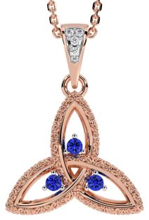 Diamond Sapphire Rose Gold Celtic Trinity Knot Necklace