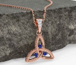 Diamond Sapphire Rose Gold Celtic Trinity Knot Necklace