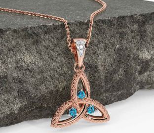 Diamond Topaz Rose Gold Celtic Trinity Knot Necklace