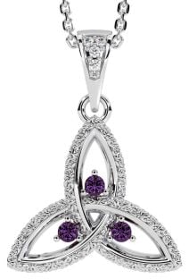 Diamond Alexandrite Silver Celtic Trinity Knot Necklace