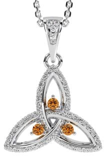 Diamond Citrine Silver Celtic Trinity Knot Necklace