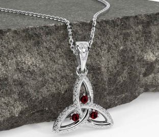 Diamond Garnet Silver Celtic Trinity Knot Necklace
