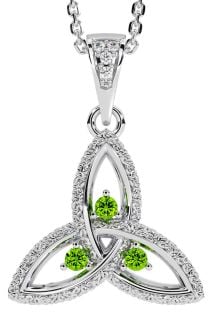 Diamond Peridot Silver Celtic Trinity Knot Necklace